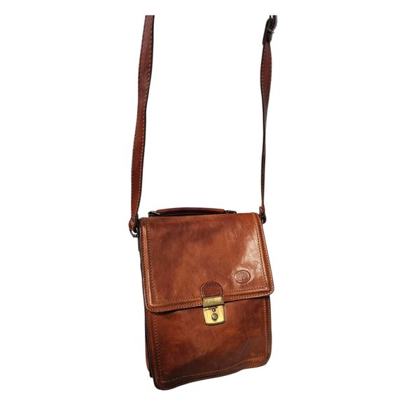 Vintage 60's Leather Cognac Brown Crossbody Bag Messenger Shoulder Purse - Picture 6 of 16